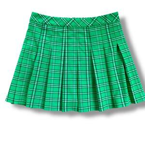 Sunday Best Kelly Green Pleated Plaid Mini Skirt Sz 12 School Girl Old Money
